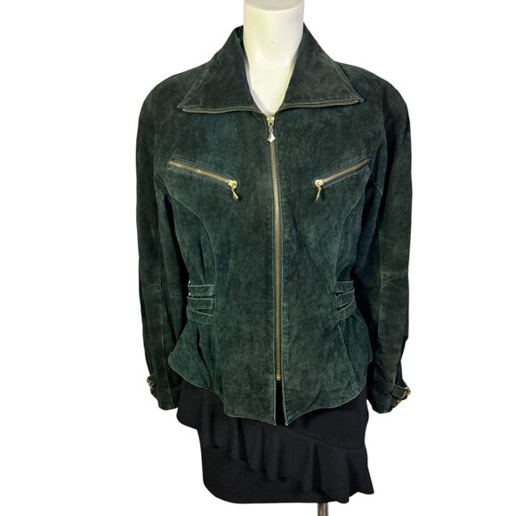 Vintage Hide Park Green Suede Leather Jacket Women's Small | Moto Biker - Picture 3 of 12